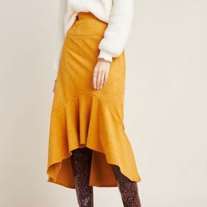 Maeve Cosisma faux suede flounced hi-lo midi skirt